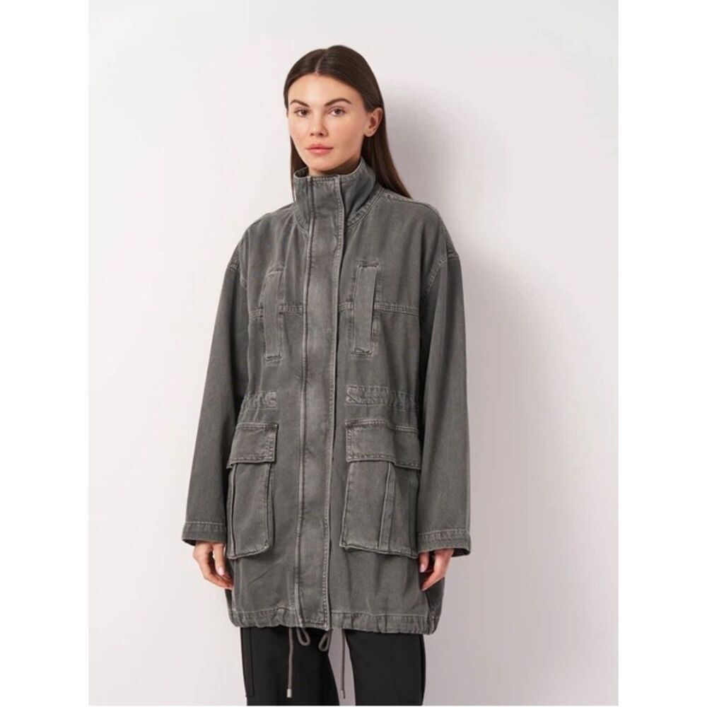 Zara Oversized Washed Grey Denim Parka Jacket | Utility Chic